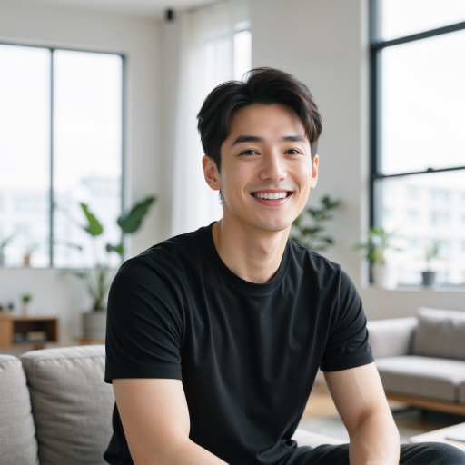 三十五岁左右中年男性头像,穿黑色T恤,技术专家形象,白色背景